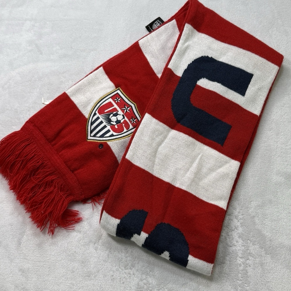 USA Soccer Knit‎ Scarf US National Team Red White Blue Fringe Acrylic